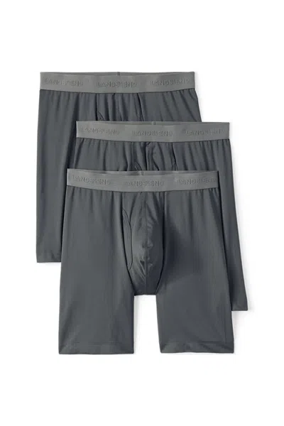 Lands' End Men's Longer Flex Performance Boxer Brief 3 Pack In Gray