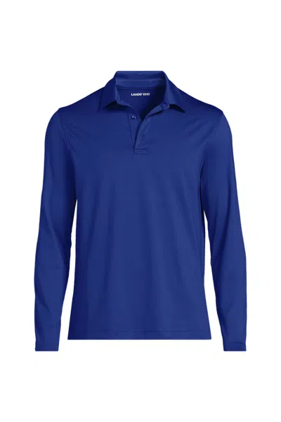 Lands' End Men's Rapid Dry Long Sleeve Modern Fit Polo In Blue