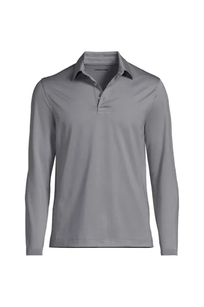 Lands' End Men's Rapid Dry Long Sleeve Modern Fit Polo In Gray