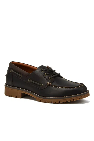 Lands' End Men's Seaport Leather Lace Up Boat Shoes In Black
