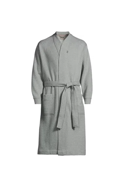 Lands' End Men's Serious Sweats Calf Length Robe In Gray