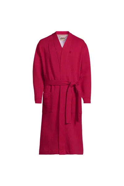 Lands' End Men's Serious Sweats Calf Length Robe In Red