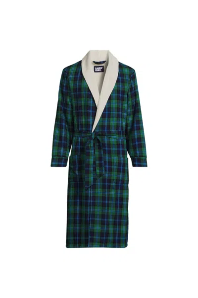 Lands' End Men's Sherpa Fleece Lined Flannel Robe In Multi