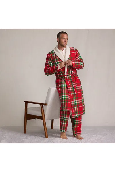 Lands' End Men's Sherpa Fleece Lined Flannel Robe In Red
