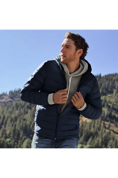 Lands' End Men's Short Hooded Wanderweight Packable Down Jacket In Blue