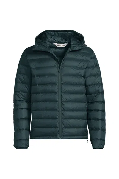 Lands' End Men's Short Hooded Wanderweight Packable Down Jacket In Blue