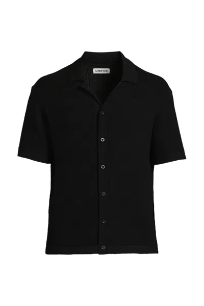 Lands' End Men's Short Sleeve Camp Collar Sweater Polo In Black