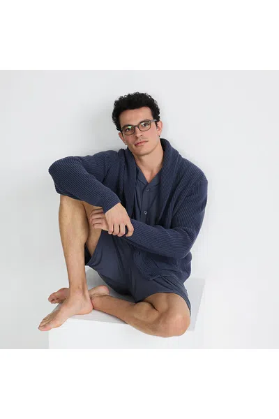 Lands' End Men's Short Sleeve Cooling Knit Pajama Short Set In Blue