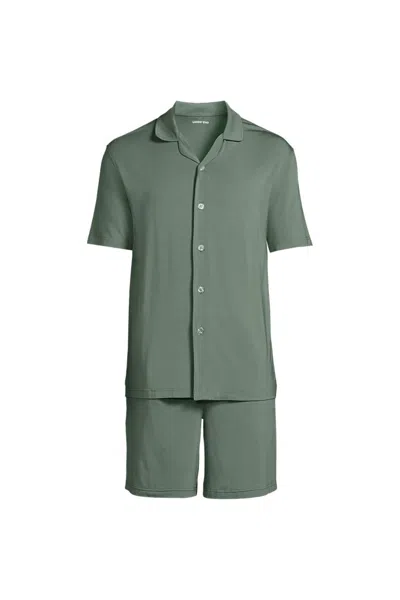 Lands' End Men's Short Sleeve Cooling Knit Pajama Short Set In Green