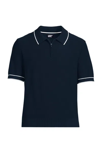Lands' End Men's Short Sleeve Cooling Zip Sweater Polo In Blue
