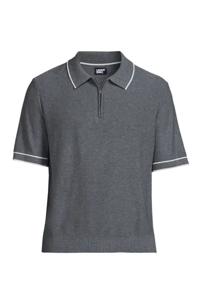 Lands' End Men's Short Sleeve Cooling Zip Sweater Polo In Gray