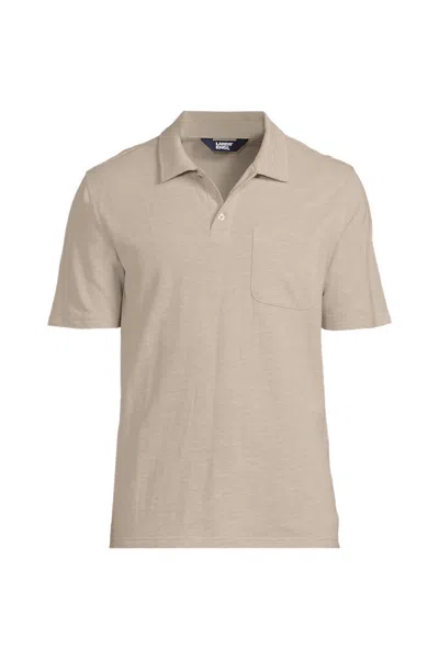 Lands' End Men's Short Sleeve Cotton Linen Polo In Brown