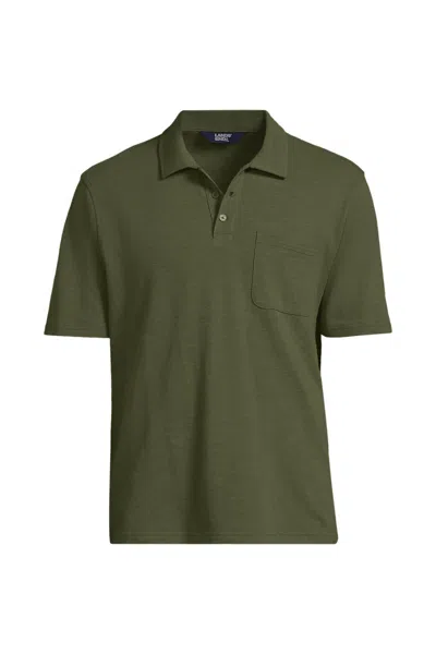 Lands' End Men's Short Sleeve Cotton Linen Polo In Green