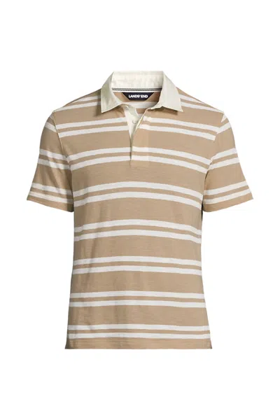 Lands' End Men's Short Sleeve Cotton Linen Rugby Polo In Brown