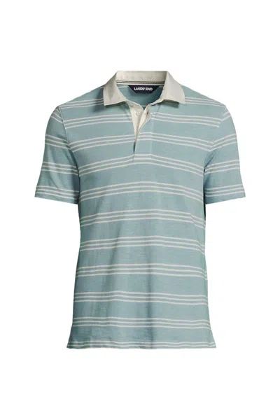 Lands' End Men's Short Sleeve Cotton Linen Rugby Polo In Green