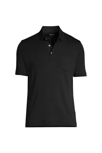 Lands' End Men's Short Sleeve Cotton Supima Polo Shirt With Pocket In Black