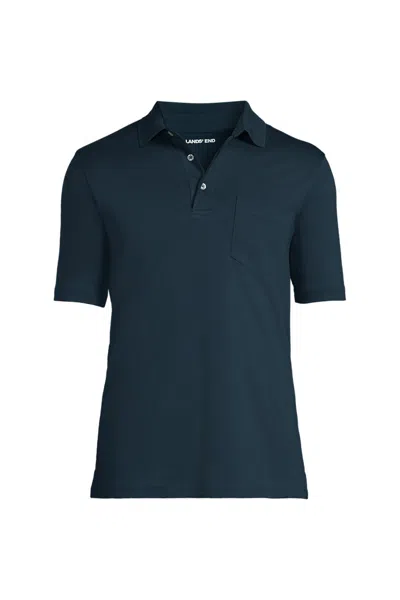 Lands' End Short Sleeve Cotton Supima Polo Shirt With Pocket In Blue