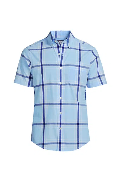 Lands' End Men's Short Sleeve Essential Lightweight Poplin In Blue