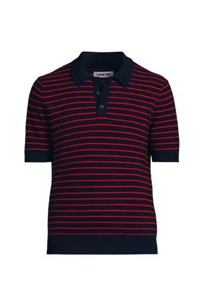 Lands' End Men's Short Sleeve Fine Gauge Sweater Polo In Multi