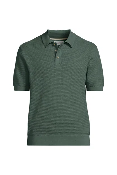 Lands' End Men's Short Sleeve Fine Gauge Sweater Polo In Green