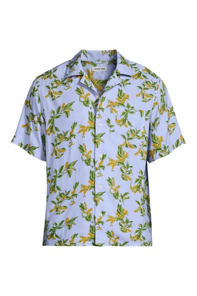 Lands' End Men's Short Sleeve Hawaiian Camp Collar Shirt In Blue