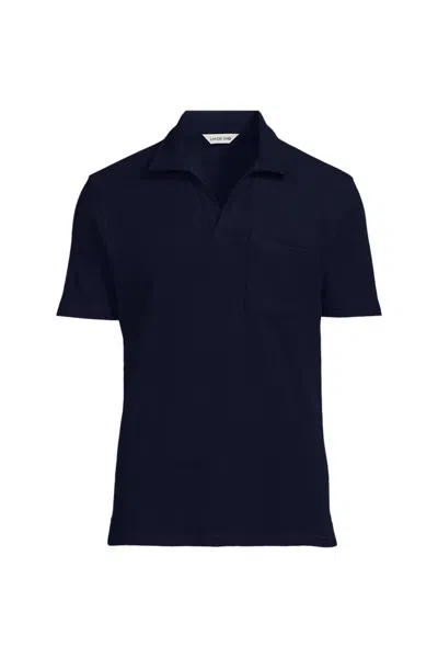Lands' End Men's Short Sleeve Honeycomb Johnny Polo In Blue