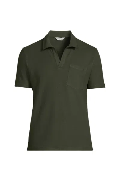 Lands' End Men's Short Sleeve Honeycomb Johnny Polo In Black