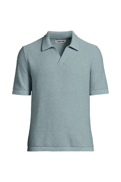 Lands' End Men's Short Sleeve Johnny Collar Polo In Blue