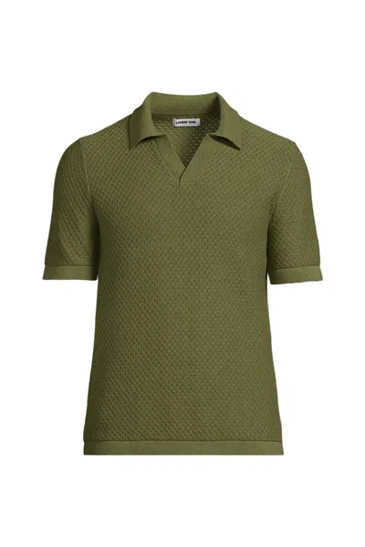 Lands' End Men's Short Sleeve Johnny Collar Polo In Green