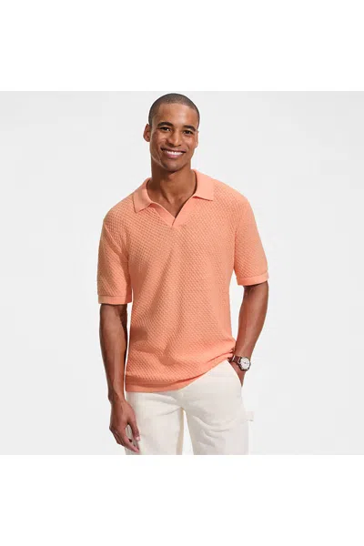 Lands' End Men's Short Sleeve Johnny Collar Polo In Orange