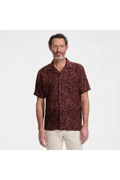 Lands' End Men's Short Sleeve Linen Hawaiian Camp Collar Shirt In Brown