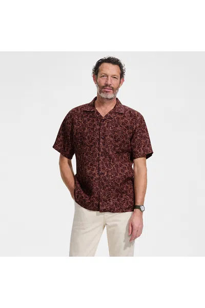 Lands' End Men's Short Sleeve Linen Hawaiian Camp Collar Shirt In Brown