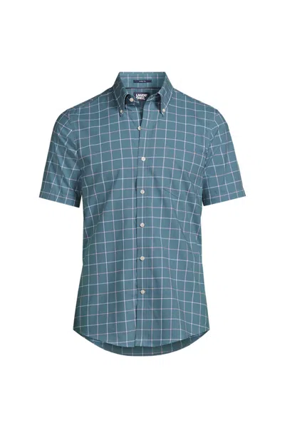 Lands' End Men's Short Sleeve No Iron Twill Shirt In Blue
