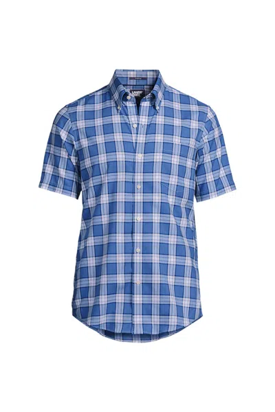 Lands' End Men's Short Sleeve No Iron Twill Shirt In Blue