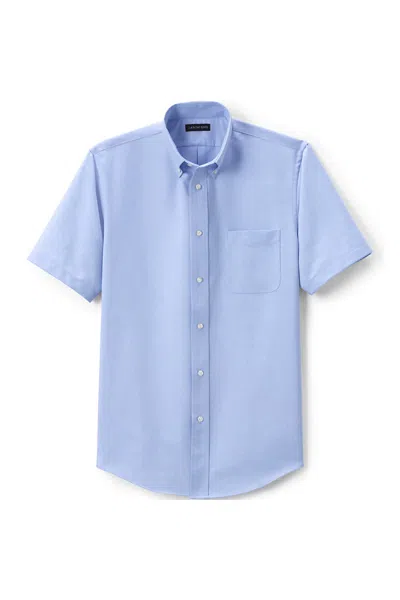 Lands' End Men's Short Sleeve Oxford Dress Shirt In Blue