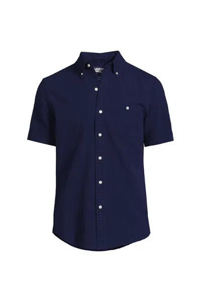 Lands' End Men's Short Sleeve Seersucker Shirt In Blue