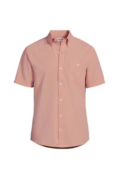 Lands' End Men's Short Sleeve Seersucker Shirt In Pink