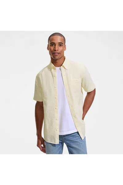 Lands' End Men's Short Sleeve Seersucker Shirt In Yellow