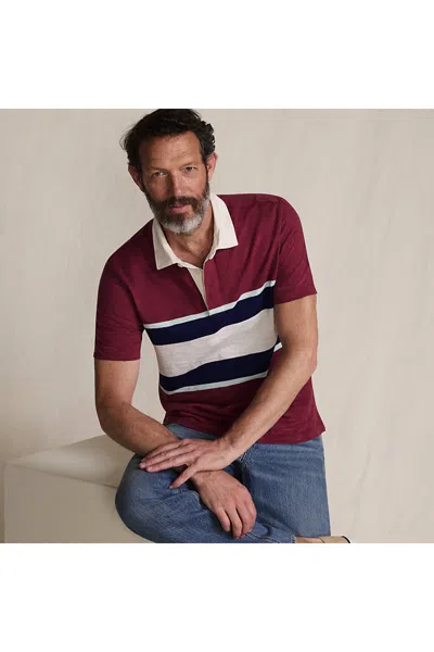 Lands' End Men's Short Sleeve Slub Textured Rugby Polo In Red
