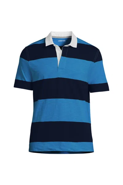 Lands' End Men's Short Sleeve Slub Textured Rugby Polo In Blue