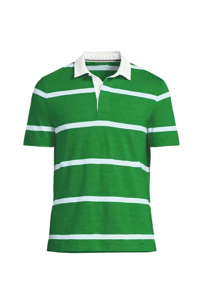 Lands' End Men's Short Sleeve Slub Textured Rugby Polo In Green