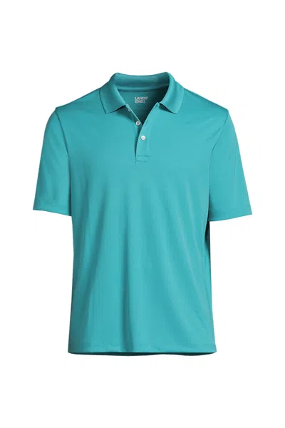 Lands' End Short Sleeve Solid Active Polo Shirt In Blue
