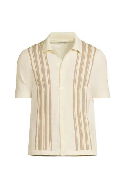 Lands' End Men's Short Sleeve Striped Button Through Sweater Polo In Multi