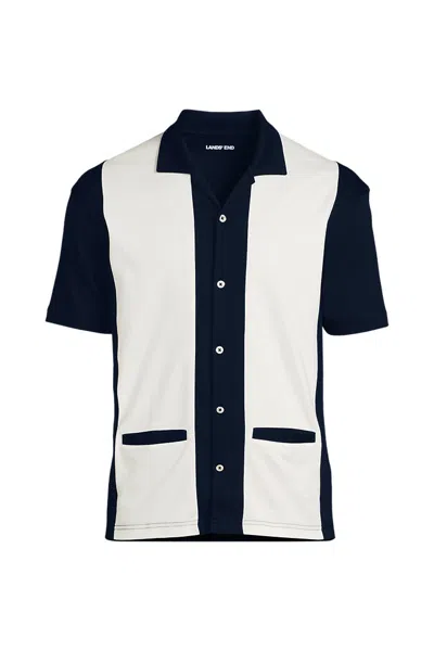 Lands' End Men's Short Sleeve Supima Retro Camp Collar Button Through Shirt In Multi