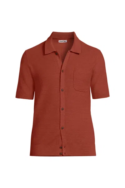 Lands' End Short Sleeve Texture Stitch Button Through Sweater Polo In Animal Print
