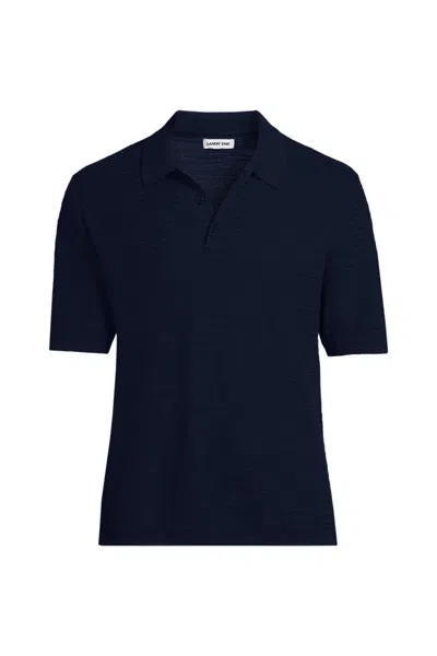 Lands' End Men's Short Sleeve Texture Stitch Sweater Polo In Blue