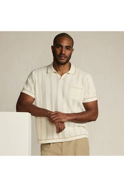 Lands' End Men's Short Sleeve Textured Tipped Sweater Polo In White