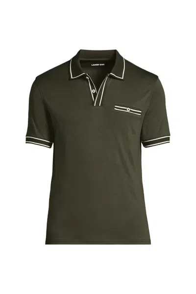 Lands' End Men's Short Sleeve Tipped Welt Pocket Performance Supima Polo In Green