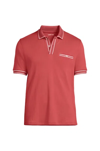 Lands' End Men's Short Sleeve Tipped Welt Pocket Performance Supima Polo In Red