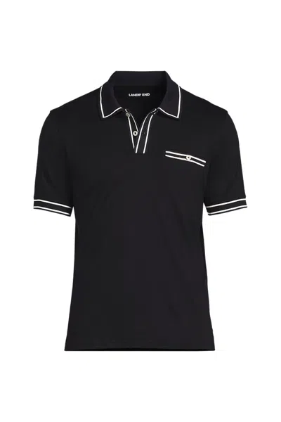 Lands' End Men's Short Sleeve Tipped Welt Pocket Supima Polo In Blue